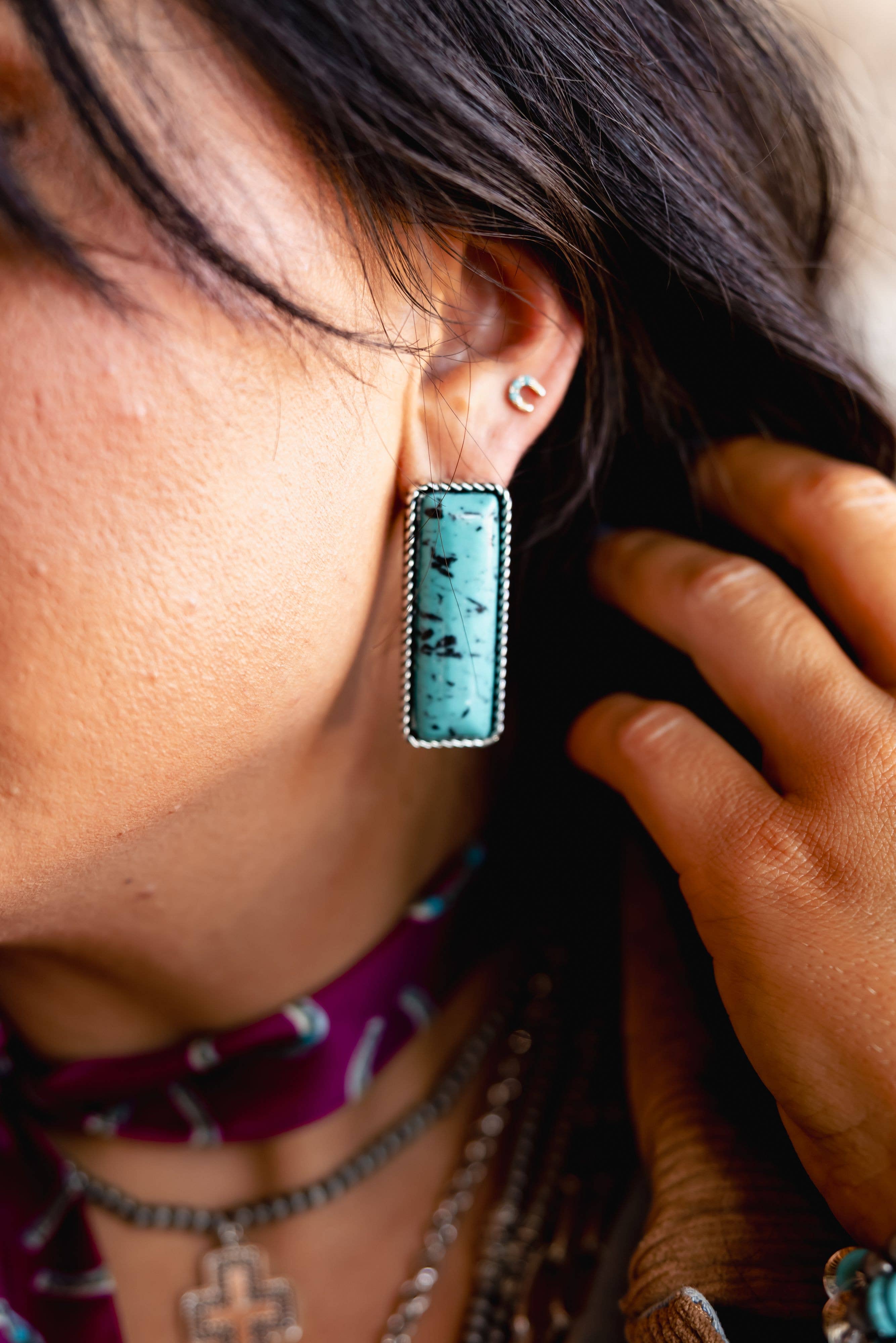 1.5" Turquoise Bar Post Earrings